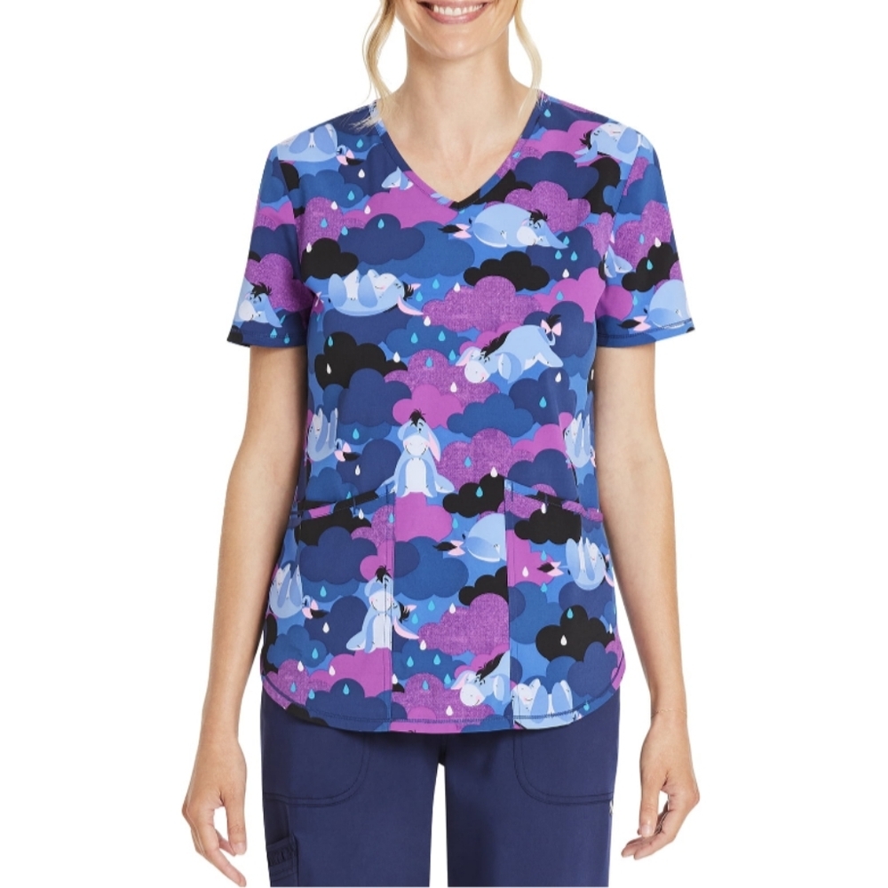 Disney Eeyore Rain Women’s Size M V-Neck Scrub Top NWT
